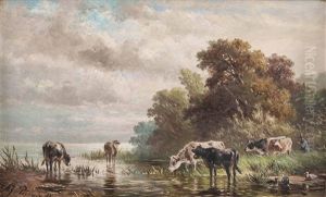 Kuhe Am Seeufer by Albert Jurardus van Prooijen