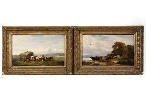 Cattle Watering And Haycart (2 Works) by Albert Jurardus van Prooijen
