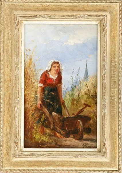 Bauerin Mit Schubkarren (+ Junge Mit Besen Vor Schneelandschaft; 2 Works) - view 1