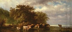 Kuhherde Am Wasser by Albert Jurardus van Prooijen