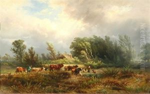 Sturmlandschaft Mit Bauern Und Ihrer Herde Auf Dem Heimweg by Albert Jurardus van Prooijen