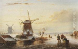 Winterliche Abendstimmung Auf Einem Hollandischen Kanal by Albert Jurardus van Prooijen