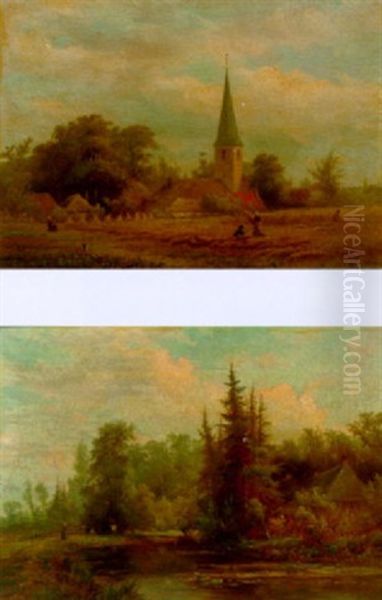 A Village Scene With Harvesters At Work - view 1