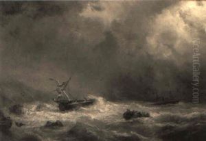 A Shipwreck In Stormy Weather by Albert Jurardus van Prooijen