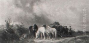 Rast Der Pferde by Albert Jurardus van Prooijen