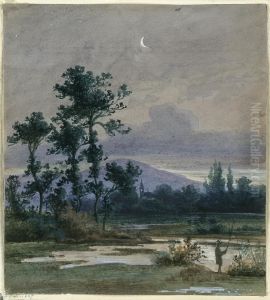 Angler Im Mondschein by Ludwig Eduard Boll