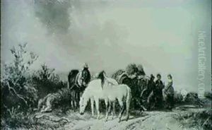Figures And Horses By The Wayside
