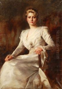 Portrait Einer Eleganten Dame In Weissem Kleid by Otto Propheter