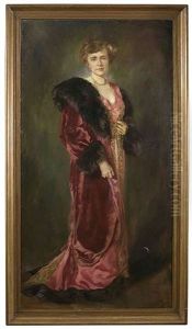 Bildnis Einer Eleganten Dame In Rotem Kleid Mit Pelzbesatz Als Ganzfigur Bildnis Einer Eleganten Dame In Rotem Kleid Mit Pelzbesatz Als Ganzfigur