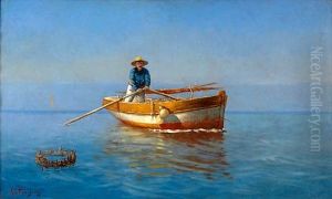 Fisherman On Rowing Boat by Emilios Prossalentis