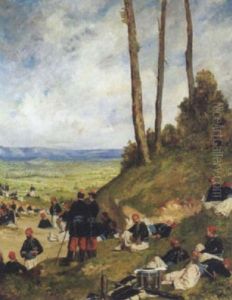 Lager Franzosischer Zuaven Mit Zwei Offizieren Im Vordergrund by Paul-Alexandre Protais
