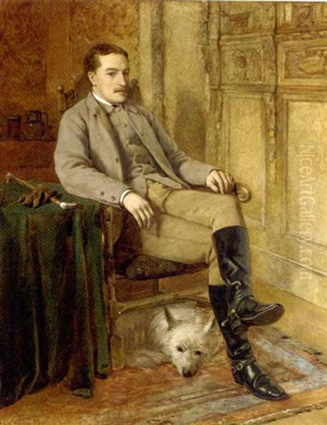 Portrait Of R.w.r. Mackenzie Of Stormontfield, Small Full-length, Seated, In Riding Dress With A West Highland Terrier - view 1