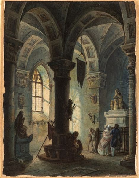 Interior Of A Vaulted Chapel With Figures - view 1