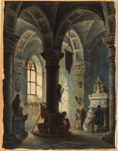Interior Of A Vaulted Chapel With Figures