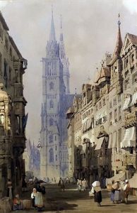 French Townscape With Cathedral by Samuel Prout