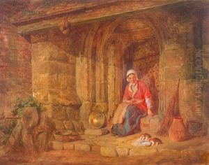 Girl Watching Kittens Drinking Milk