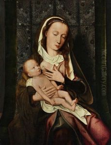 Maria Lactans - Maria Mit Dem Kind Vor Einer Brokatruckwand by Jan Provoost