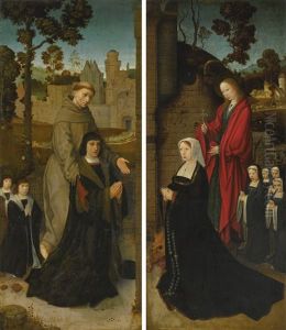 Two Double-sided Wings Of A Triptych Left Panel: Saint Francis With A Male Donor And Two Sons (verso); The Angel Of The Annunication En Grisaille (recto); Right Panel: Saint Margaret Of Antioch With A Female Donor And Four Daughters (verso); The Virgin An by Jan Provoost