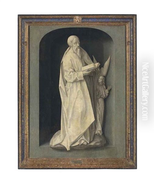 A Male Saint Holding A Book, With An Angel, In A Niche - view 1