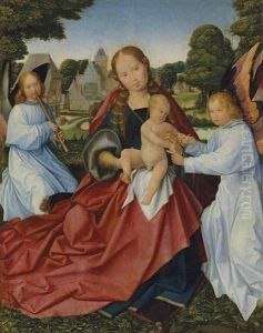 The Virgin And Child With Angels, In A Landscape by Jan Provoost