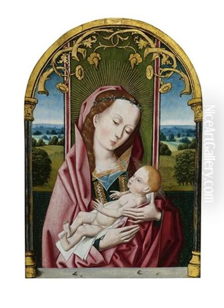 Maria Mit Dem Kind In Einer Fensternische Vor Einer Landschaft Im Hintergrund - view 1