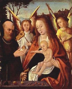 The Holy Family With Angels Making Music In A Landscape by Jan Provoost