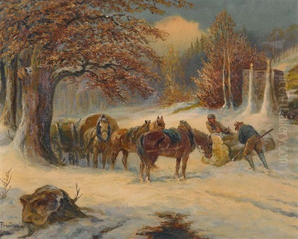 Winterlandschaft Mit Holzarbeitern - view 1