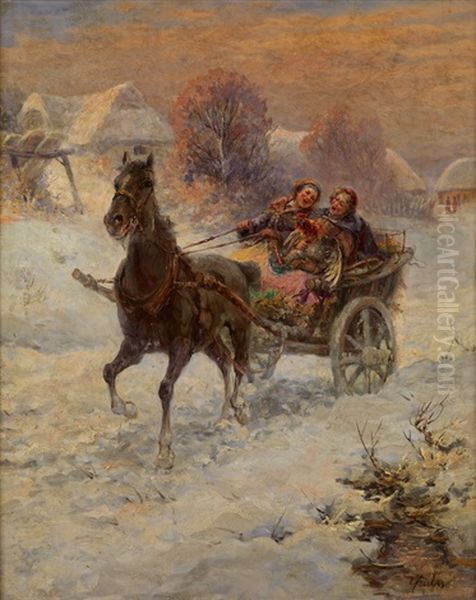 Ausfahrt Mit Der Pferdekutsche Im Winter - view 1