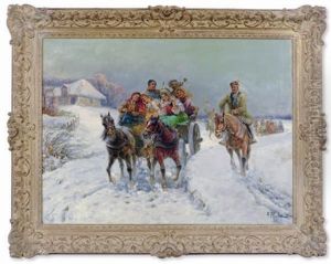 Merry Musicians In A Winter Landscape by Gustav Prucha