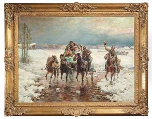 Winterlandschaft Mit Kleiner Hochzeitsgesellschaft In Einer Troika