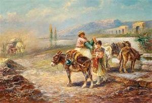 Ungt Par Med Deres Aesler I Den Romerske Campagne by Gustav Prucha
