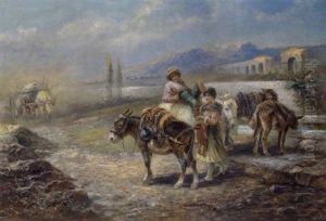 Bauernpaar Mit Maultieren In Campagna