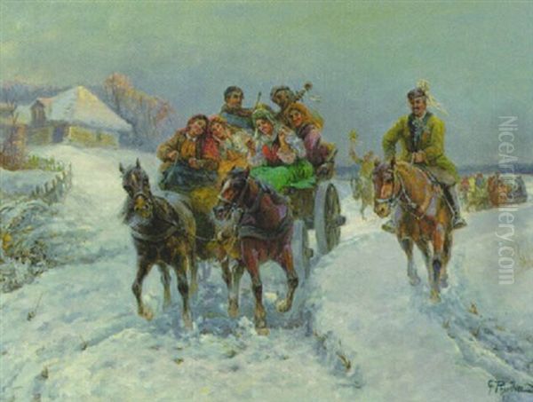 Lustige Ausfahrt Im Winter (bauerlicher Hochzeitszug?) - view 1