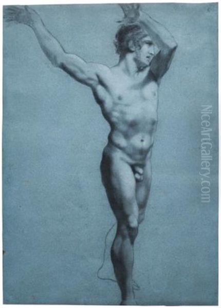 Standing Male Nude, With Both Arms Raised - view 1