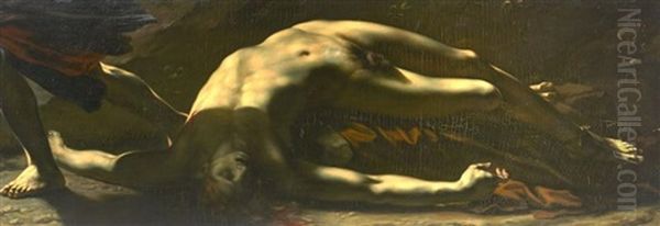 Figure D'homme Nu Allonge, Reprise De La Victime Dans La Justice Et La Vengeance Divine Poursuivant Le Crime - view 1