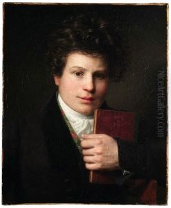 Brustbild Eines Lockenkopfigen Jungen Mannes, Wohl Eines Literaten. Seine Linke Hand Umfasst Ein Buch, Das Er An Sich Druckt by Pierre-Paul Prud'hon