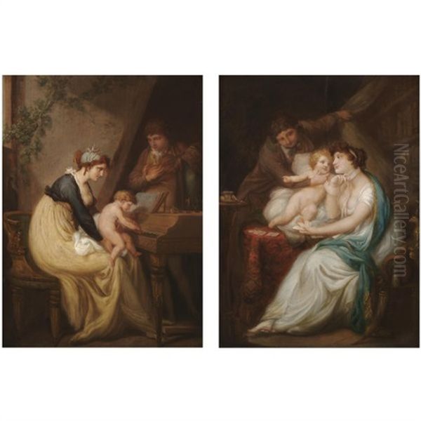 A Couple And Their Child Playing Cards (+another; Pair) - view 1