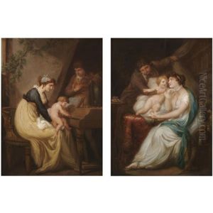 A Couple And Their Child Playing Cards (+another; Pair) by Pierre-Paul Prud'hon