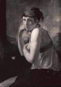 Jeune Femme Assise De Profil Vers La Gauche, Le Visage      Presque De Face, Appuyee Sur La Main Droite by Pierre-Paul Prud'hon