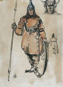 Sketch To Piastuny Painting by Tadeusz Pruszkowski