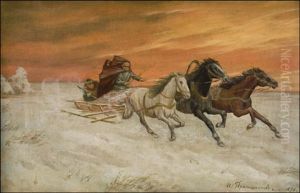 Troikka Auringonlaskussa by Illarion Mikhailovich Pryanishnikov