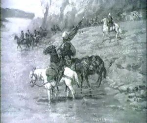 Kosakenreiter In Der Furt Eines Flusses by Illarion Mikhailovich Pryanishnikov
