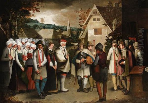 A Wedding Procession Through A Town - view 1