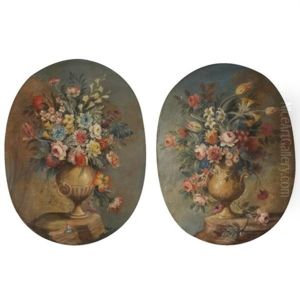 Still Lifes With Various Flowers In Stone Urns (pair) Still Lifes With Various Flowers In Stone Urns (pair)