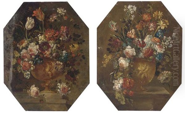 Mixed Flowers In A Vase On A Ledge (+ Mixed Flowers In A Vase On A Ledge; Pair) - view 1