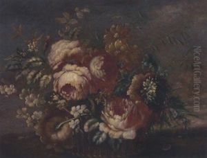 Flowers In A Basket, A Landscape Beyond by Pseudo Guardi