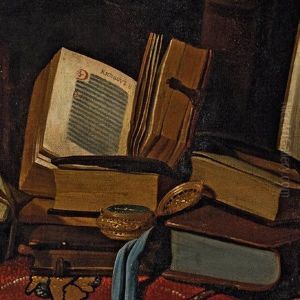 Vanite Aux Livres Et Manuscrits, Et A La Montre Poses Sur Un