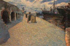 Il Molo Mediceo A Livorno by Mario Puccini