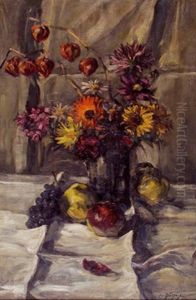 Stillleben Mit Blumenvase Und Obst Stillleben Mit Blumenvase Und Obst