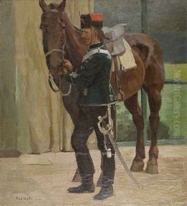 Cavalryman Saddling His Horse